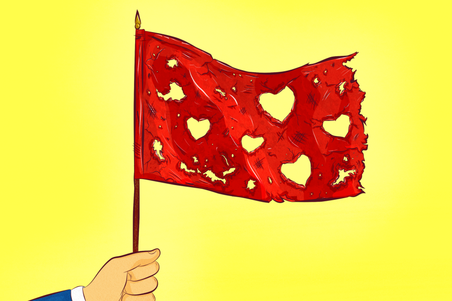 красный флаг с сердечками