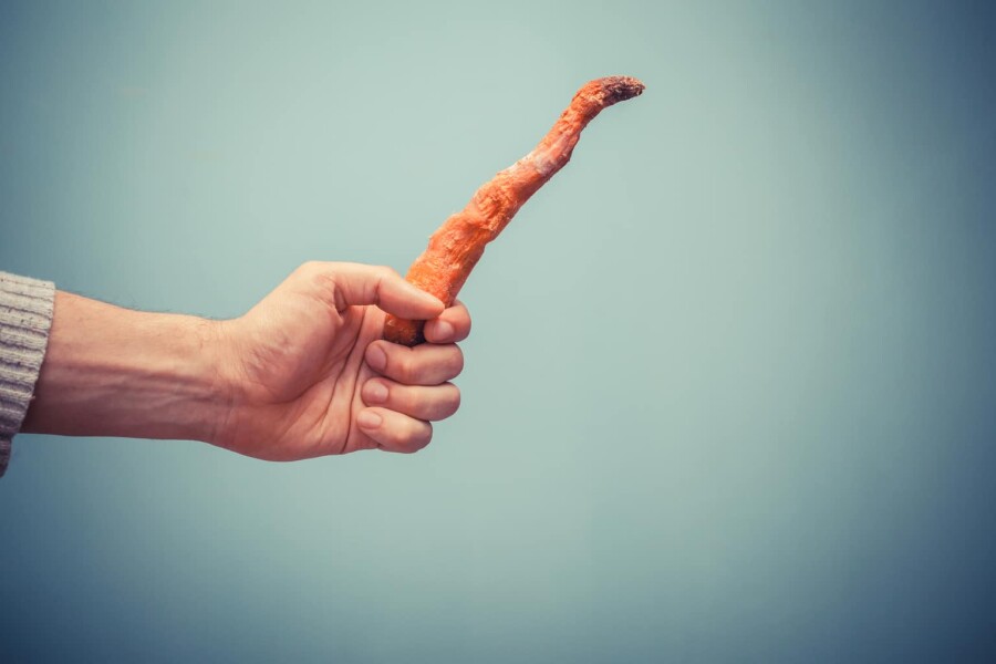 жухлая морковка в руке