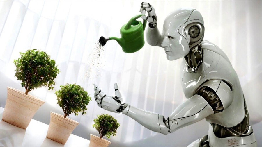 робот с растениями