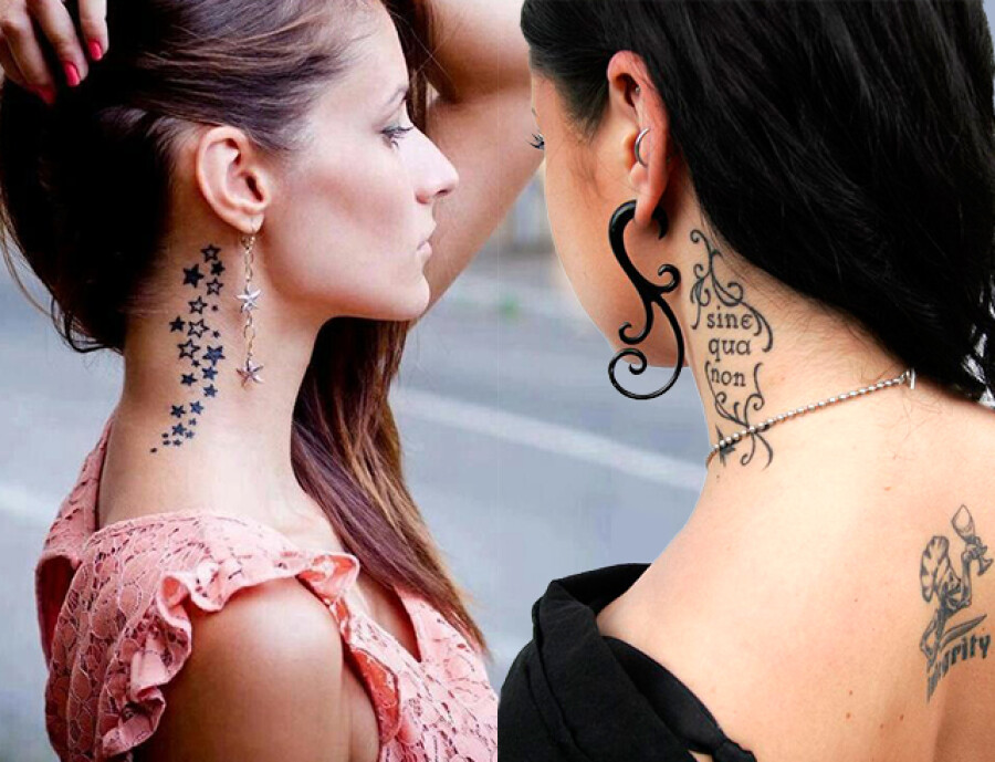 Самые популярные тату для девушек на шее