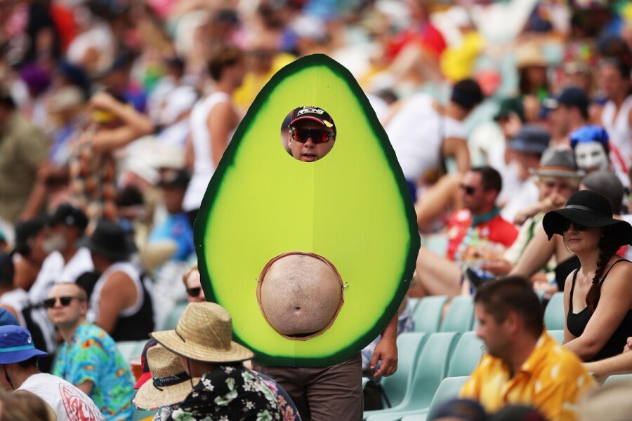 мужчина в костюме авокадо