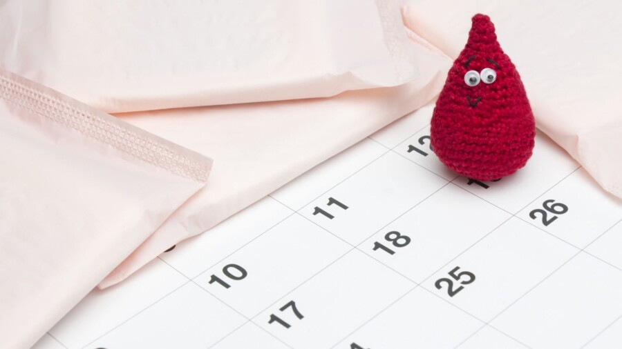 красная вязанная капелька на календаре