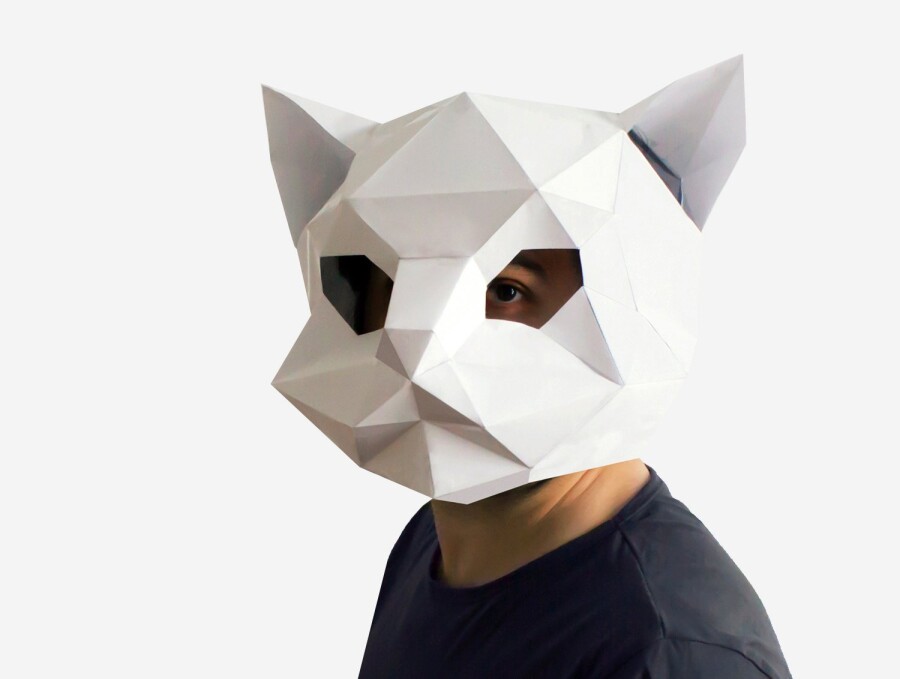 Объемная голова. Паперкрафт Cat Mask. Papercraft маска кошки 3d. Бумажная 3d маска кошки DYI. Бумажные маски объемные.