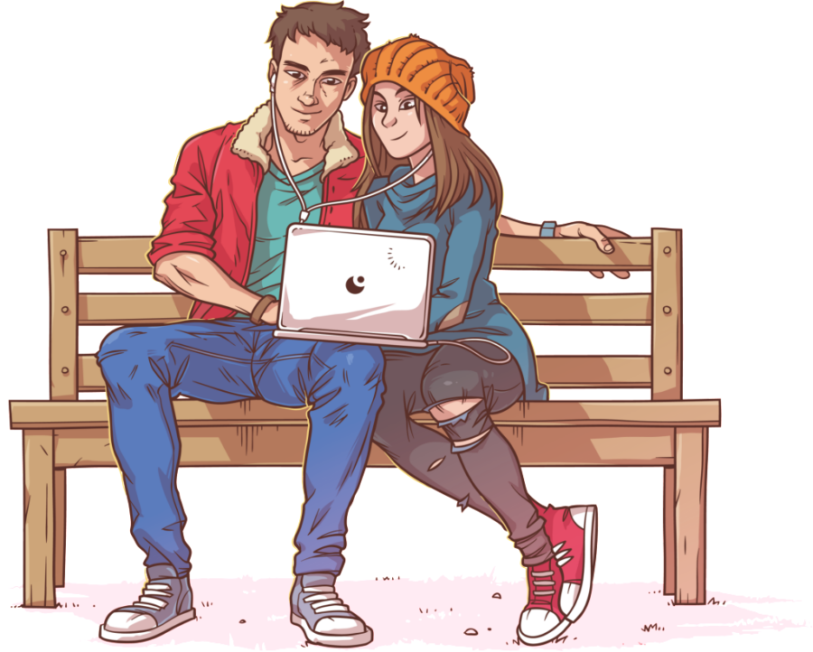 парень и девушка с ноутбуком