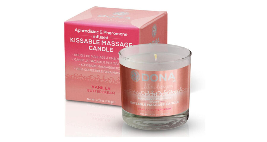 System JO Вкусовая массажная свеча с феромонами и ароматом «Ванильный крем» DONA Kissable Massage Candle Vanil.