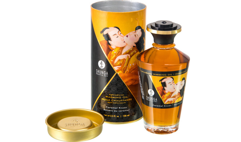 Shunga Натуральное съедобное масло для массажа «Карамельный поцелуй» с возбуждающим эффектом.