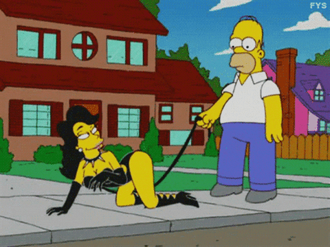 девушка на поводке у Гомера