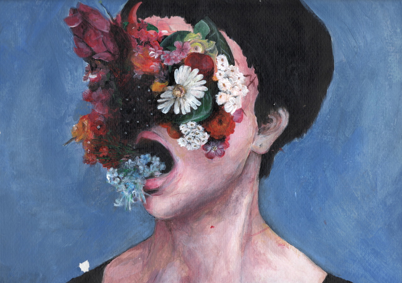 цветы во рту девушки арт